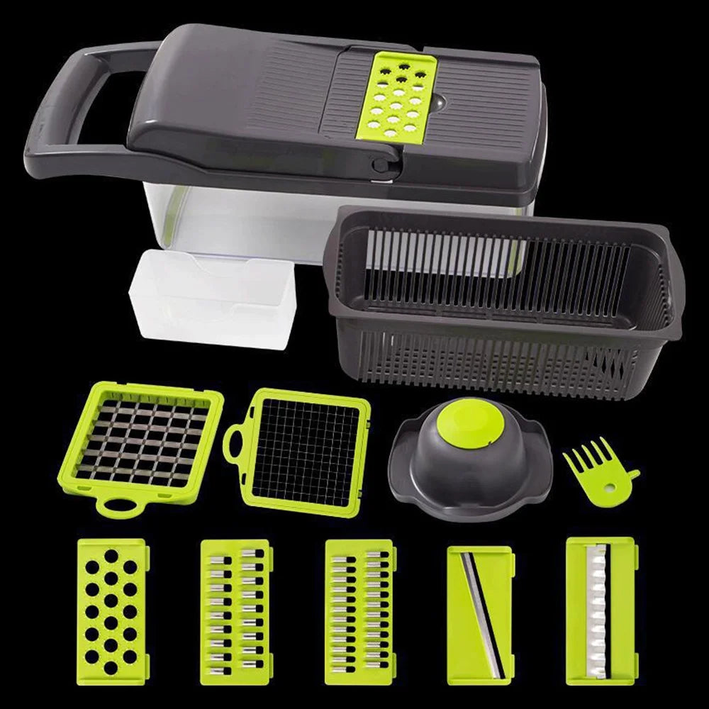 Vegetable Chopper, 14 in 1 Veggie Chopper, Multifunctional Food Cutter with Container 8 Blades