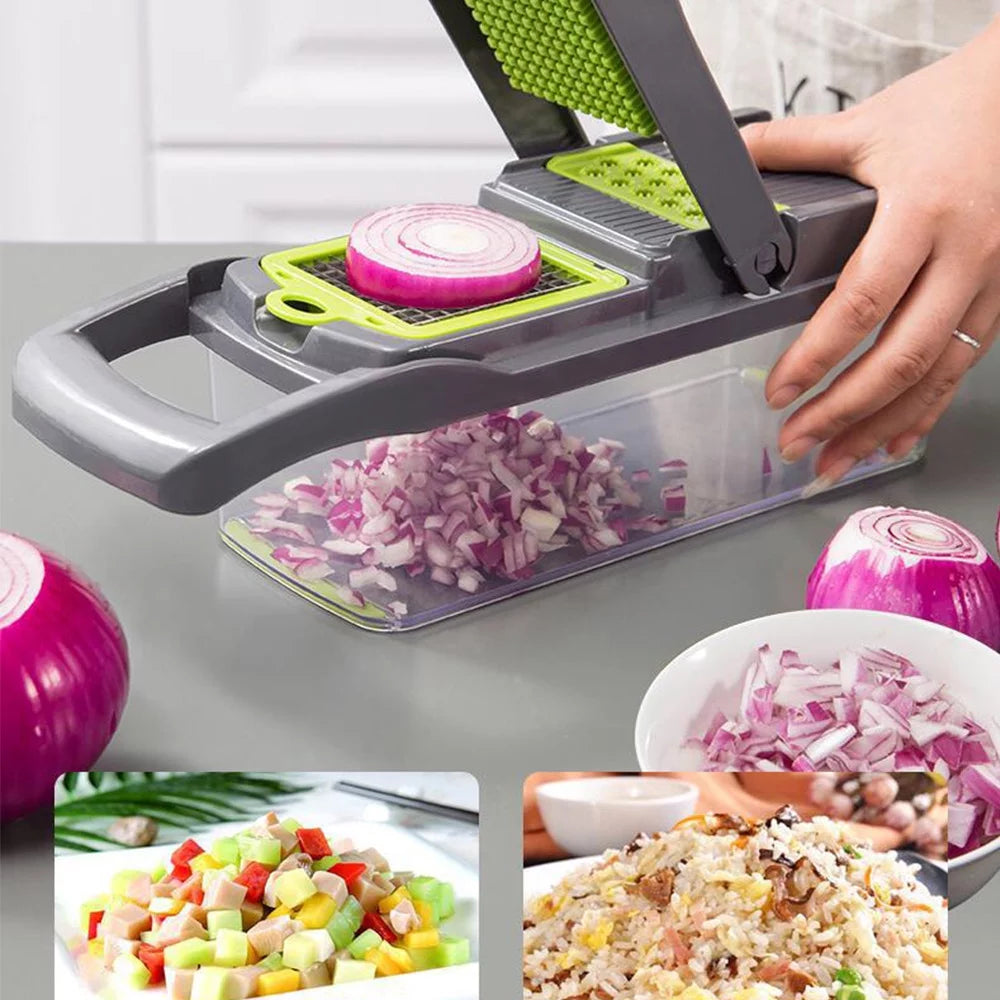 Vegetable Chopper, 14 in 1 Veggie Chopper, Multifunctional Food Cutter with Container 8 Blades
