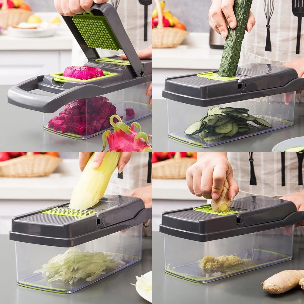 Vegetable Chopper, 14 in 1 Veggie Chopper, Multifunctional Food Cutter with Container 8 Blades