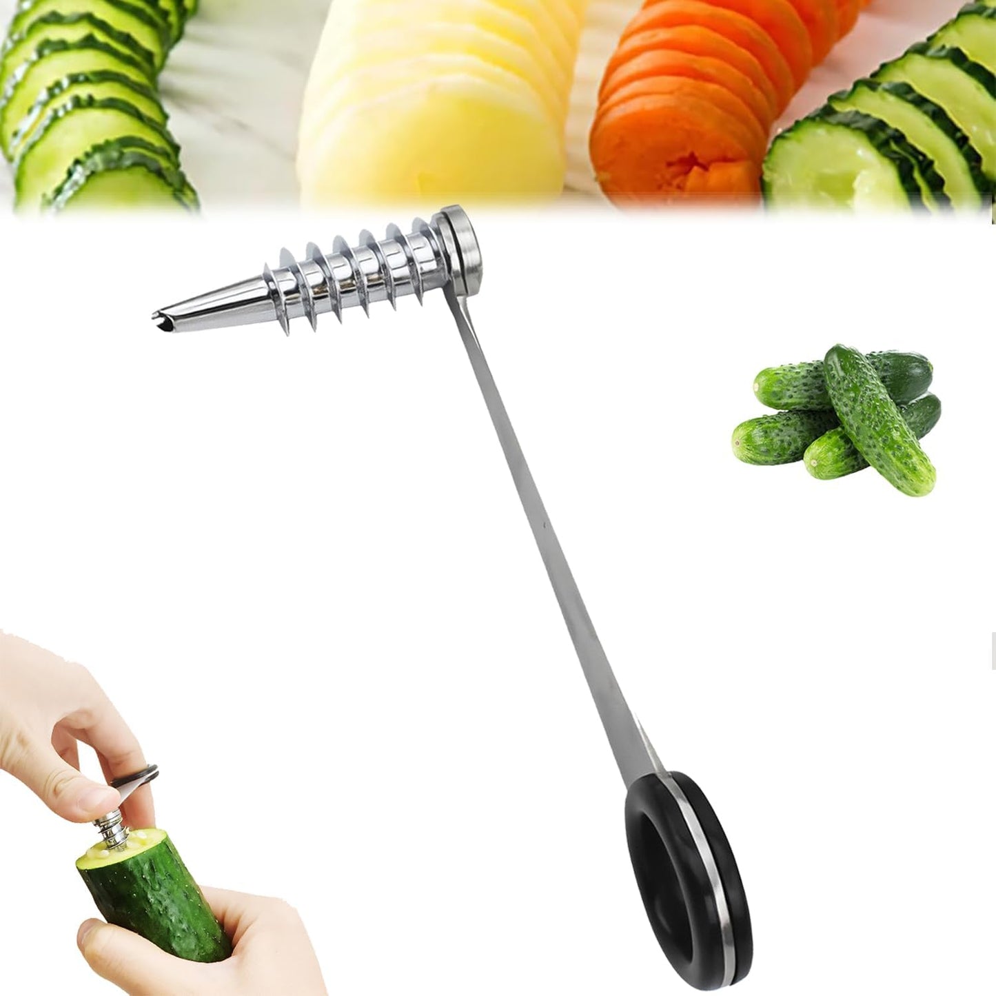 Piranha Spiral Cutter, Stainless Steel Spiral Cutter for Veggies, Spirals Cutters for Potatoes, Cucumbers, and Carrots (1-PC)