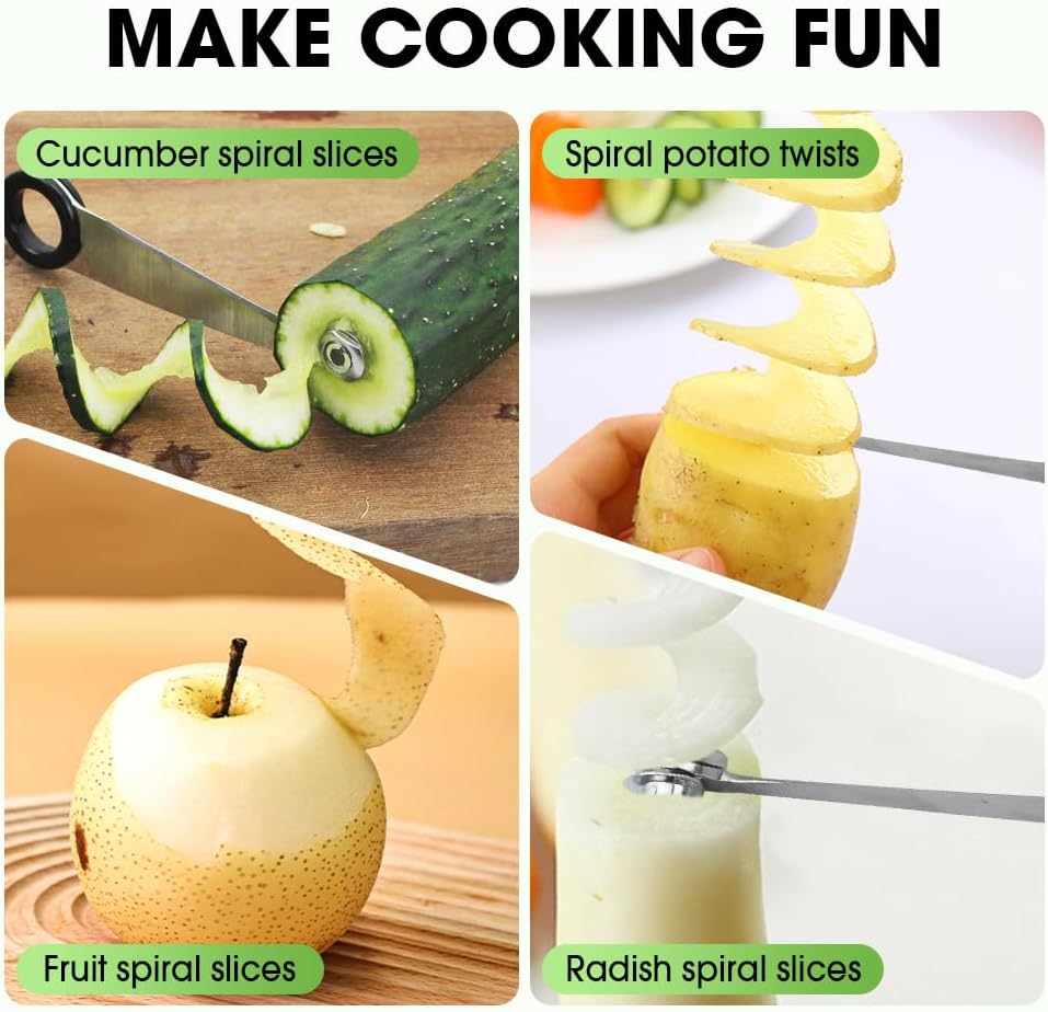 Piranha Spiral Cutter, Stainless Steel Spiral Cutter for Veggies, Spirals Cutters for Potatoes, Cucumbers, and Carrots (1-PC)