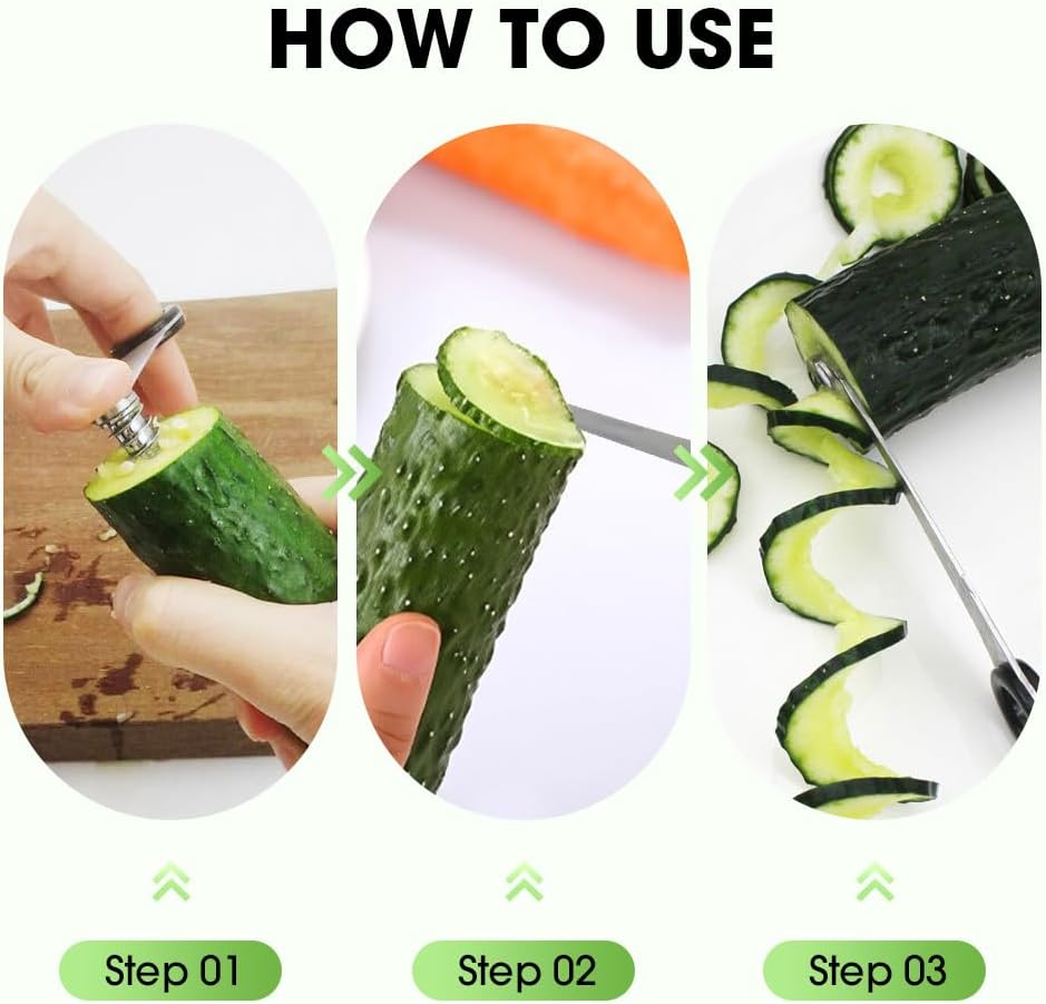 Piranha Spiral Cutter, Stainless Steel Spiral Cutter for Veggies, Spirals Cutters for Potatoes, Cucumbers, and Carrots (1-PC)