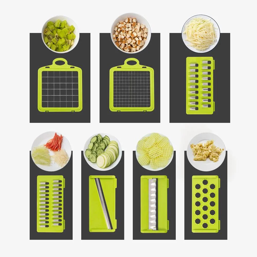 Vegetable Chopper, 14 in 1 Veggie Chopper, Multifunctional Food Cutter with Container 8 Blades