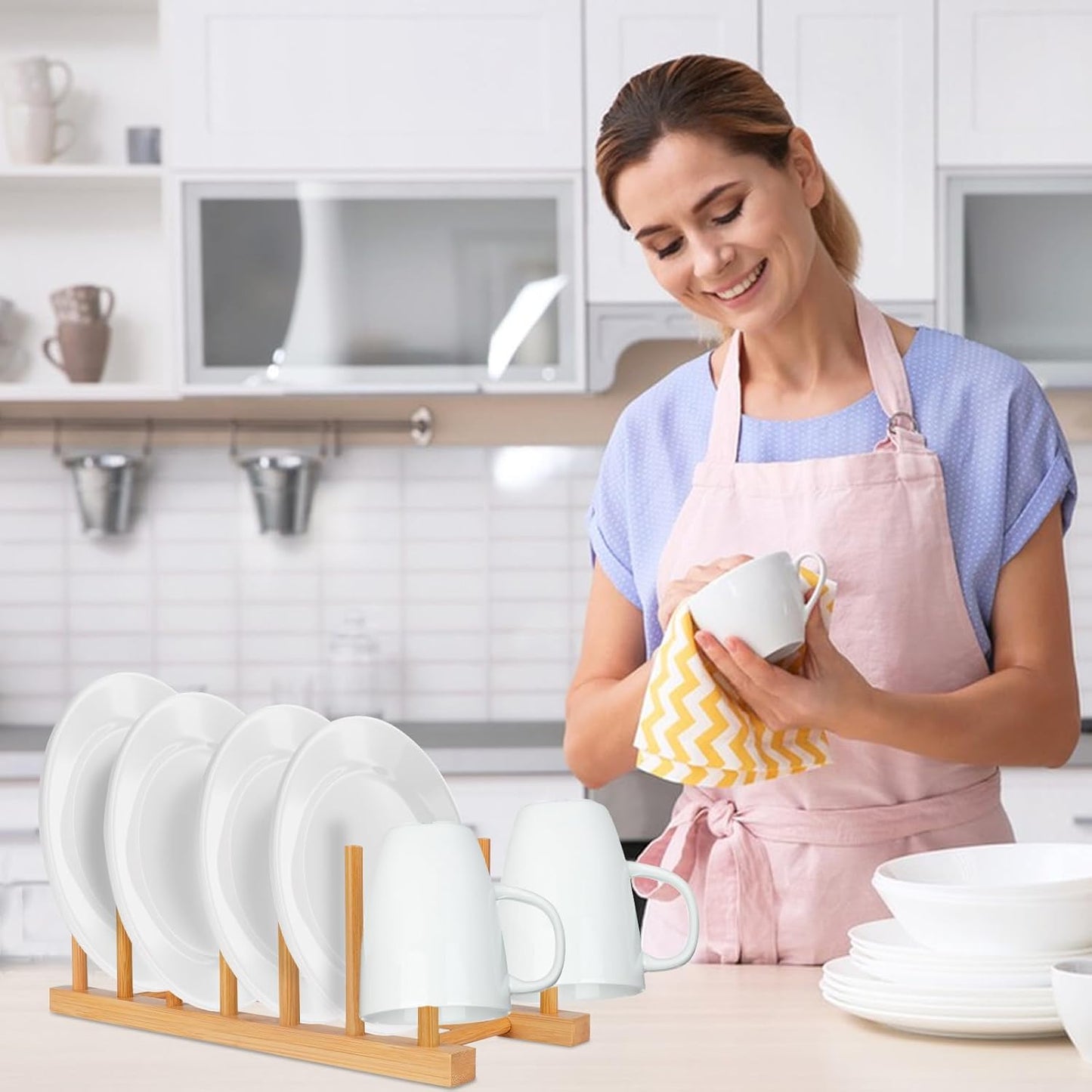 2-Pack Bamboo Dish Rack – Vertical Organizer for Plates, Pots, Bowls & More