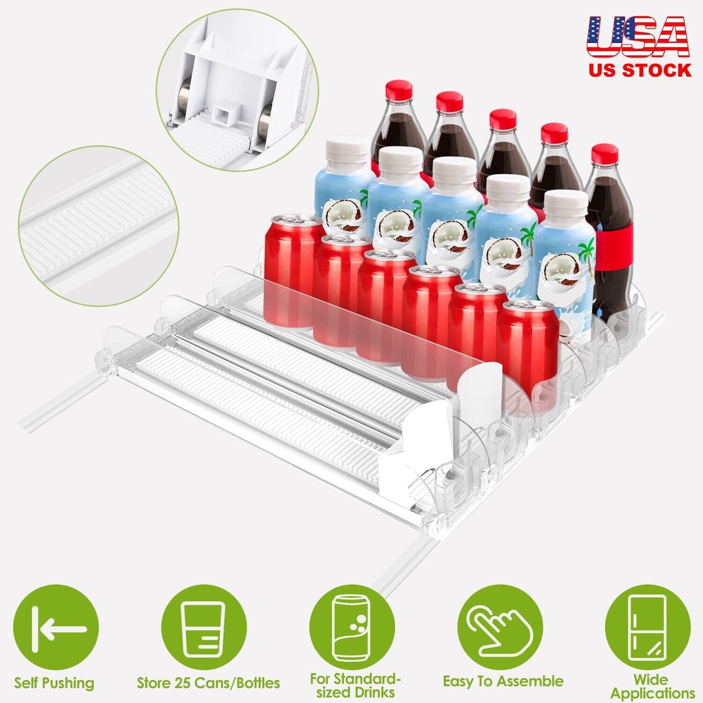 Soda Can Organizer Drink Dispenser Fridge Automatic Pusher Glide Kitchen Pantry