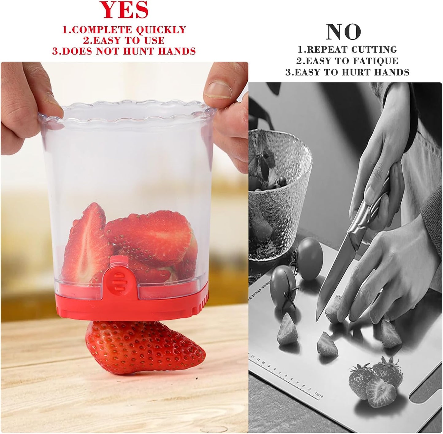 2 Pcs Fruitcup, Strawberry Cutter Slicer Cup, Banana Slicer Egg Slicers Detachable Fruit with Push Plate, Strawberry Cutter Kitchen Gadget (Black & Red) 