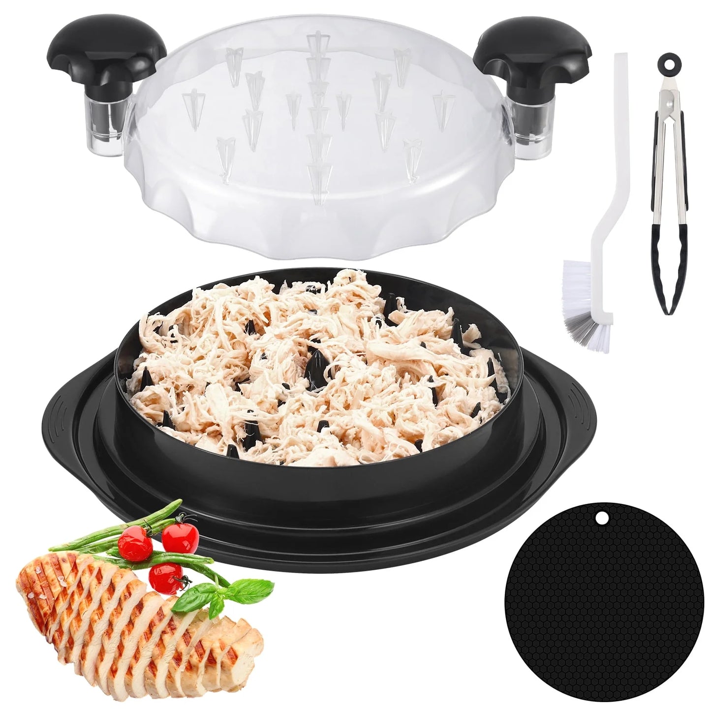 Chicken Shredder, Meat Shredder Claws,Chicken Breast Shredder Tool Twist with Clear Top, Beef Shredder Machine with Cleaning Brush, Grilling Tongs, Anti-Slip, Heat Resistant