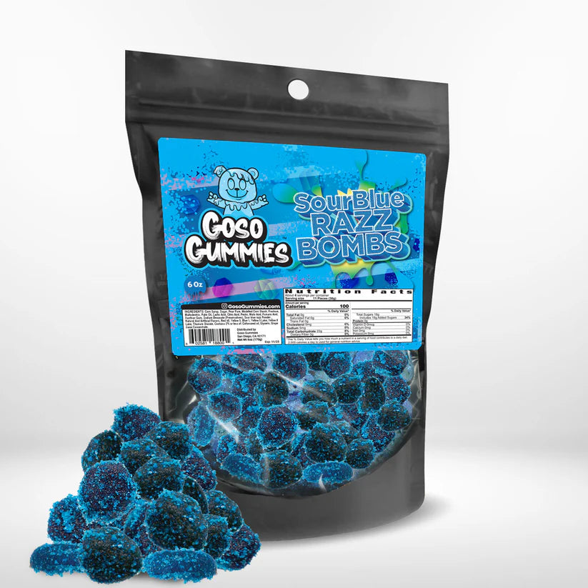 Goso Gummies Sour Blue Razz Gusher Bombs 6Oz Bag