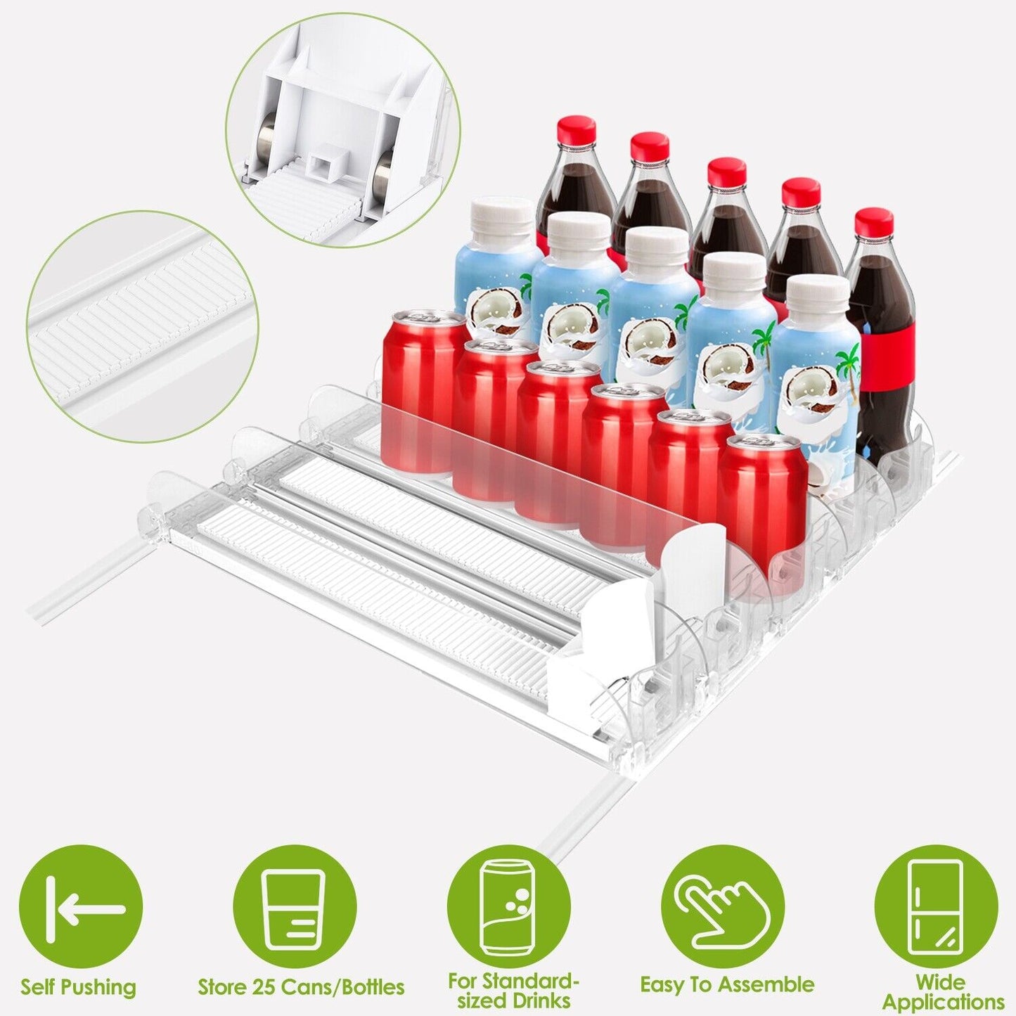 Soda Can Organizer Drink Dispenser Fridge Automatic Pusher Glide Kitchen Pantry