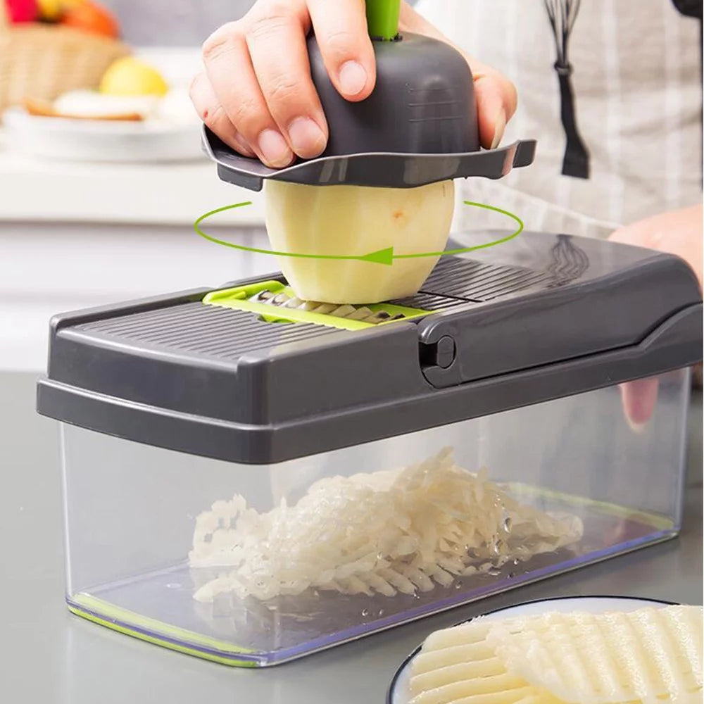 Vegetable Chopper, 14 in 1 Veggie Chopper, Multifunctional Food Cutter with Container 8 Blades