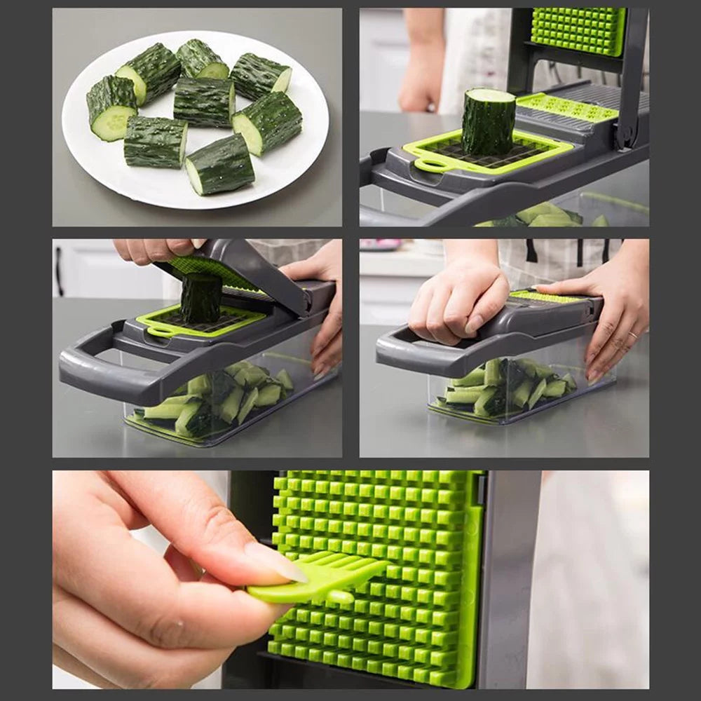 Vegetable Chopper, 14 in 1 Veggie Chopper, Multifunctional Food Cutter with Container 8 Blades
