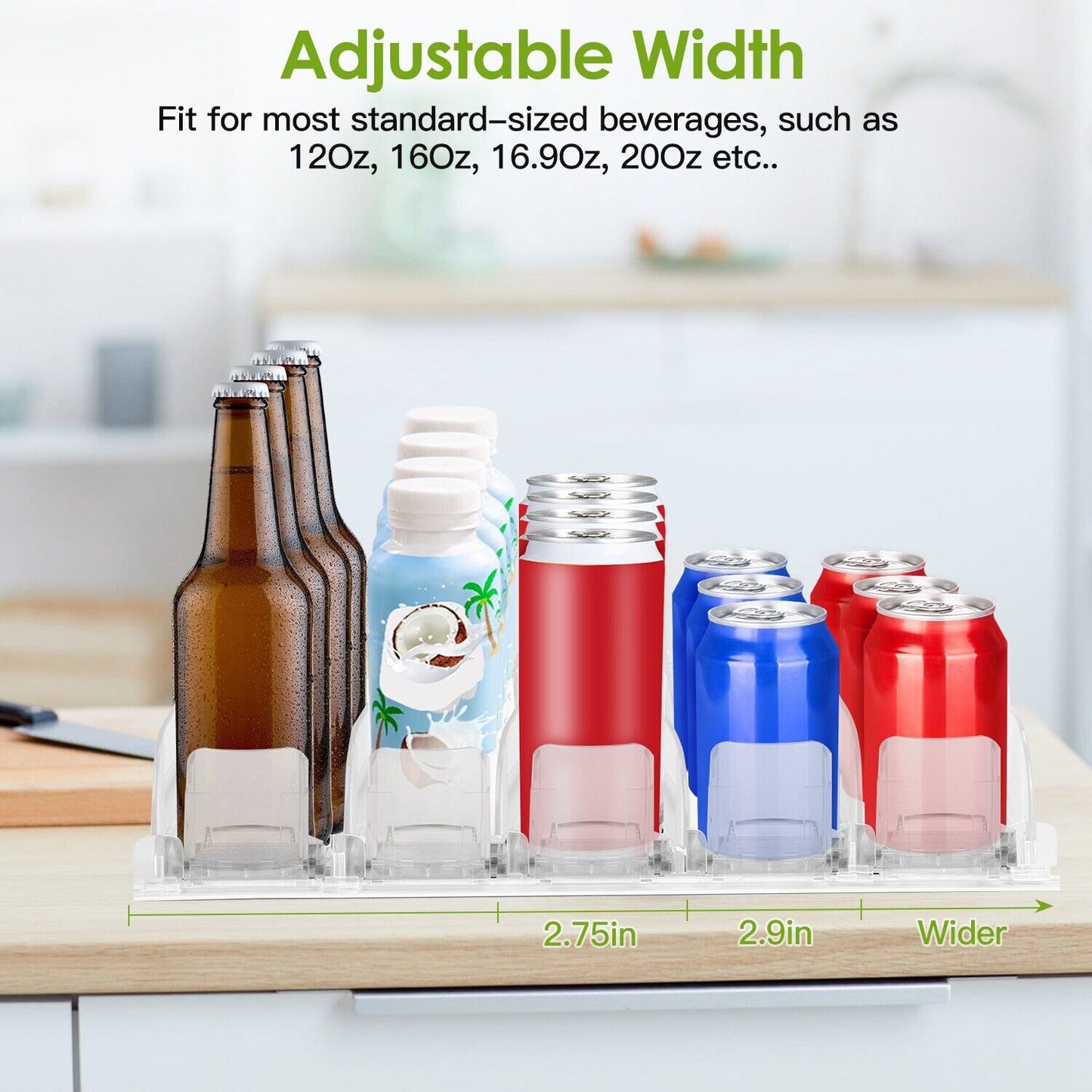 Soda Can Organizer Drink Dispenser Fridge Automatic Pusher Glide Kitchen Pantry