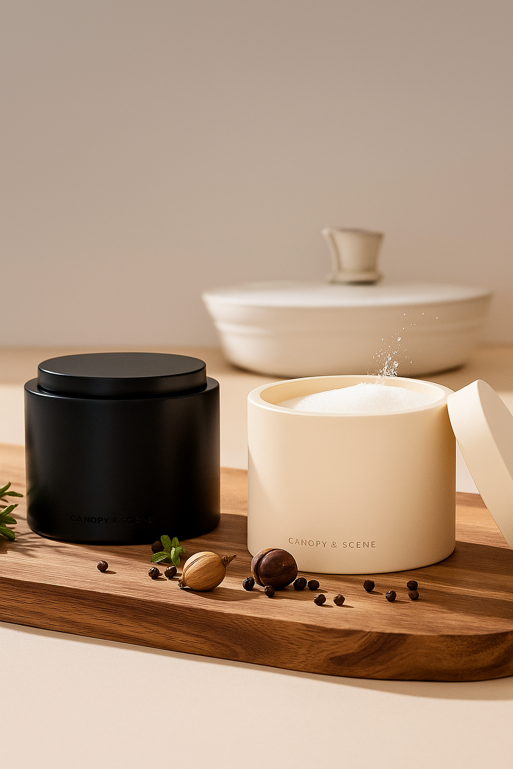 Modern Concrete Salt Cellar (7oz) with Lid – Minimal, Stackable Kitchen Storage