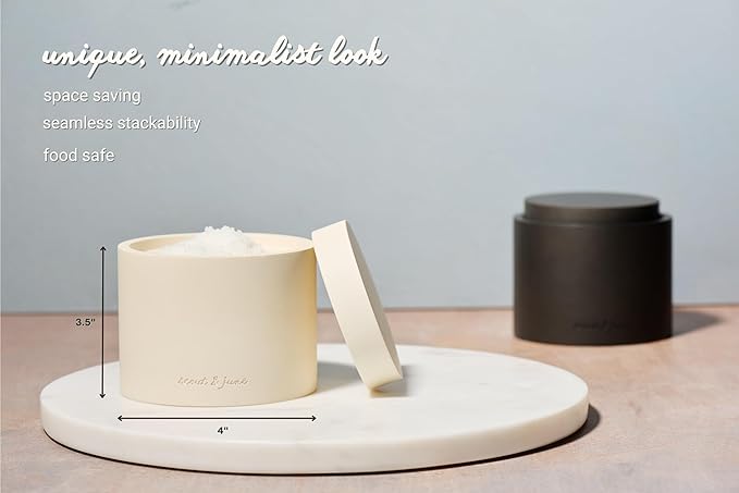 Modern Concrete Salt Cellar (7oz) with Lid – Minimal, Stackable Kitchen Storage