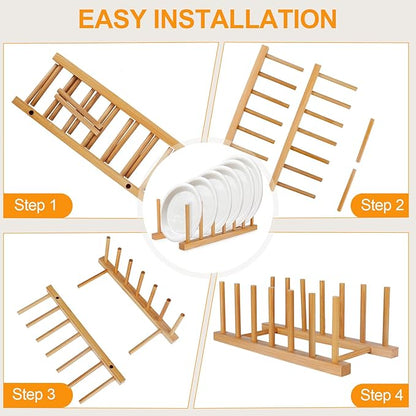 2-Pack Bamboo Dish Rack – Vertical Organizer for Plates, Pots, Bowls & More