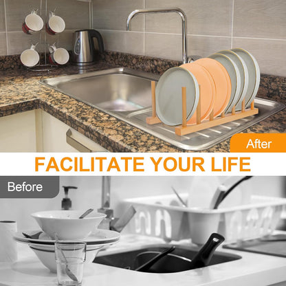 2-Pack Bamboo Dish Rack – Vertical Organizer for Plates, Pots, Bowls & More