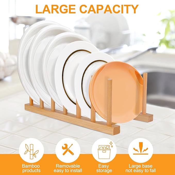 2-Pack Bamboo Dish Rack – Vertical Organizer for Plates, Pots, Bowls & More