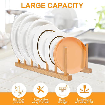 2-Pack Bamboo Dish Rack – Vertical Organizer for Plates, Pots, Bowls & More