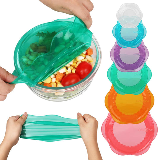 Silicone Stretch Lids for Food Storage in Fridge, Reusable Elastic Bowl Covers for Cup, Cans, Jars, round & Rectangle Container, Food Grade Silicone Microwave Food Cover, Heat-Resistant, 6PCS