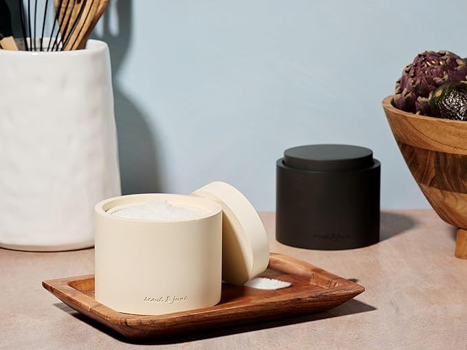 Modern Concrete Salt Cellar (7oz) with Lid – Minimal, Stackable Kitchen Storage