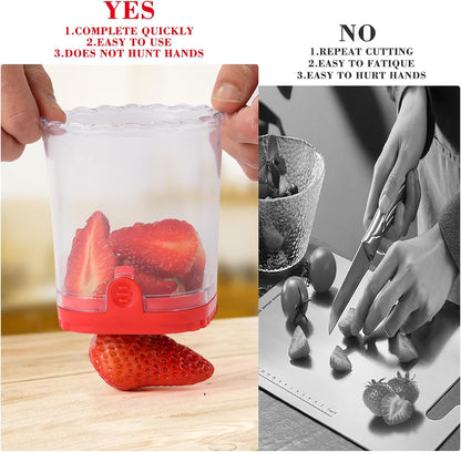 2 Pcs Fruitcup, Strawberry Cutter Slicer Cup, Banana Slicer Egg Slicers Detachable Fruit with Push Plate, Strawberry Cutter Kitchen Gadget (Black & Red) ﻿