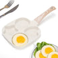 4 Hole Omelet Pan Egg Frying Pan Wooden Handle Fried Egg Pan Non-Stick Divided Egg Omelet Pan for Gas Stove and Induction Cooker