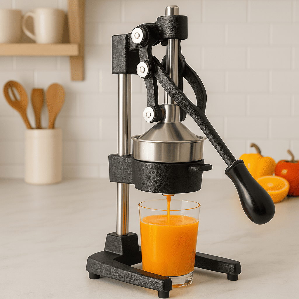 Cast-iron citrus juicer — heavy-duty & easy to use.