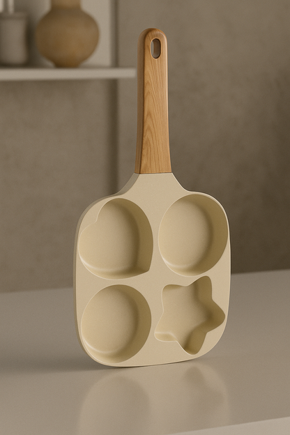 4-Cup Non-Stick Egg Omelet Pan with Wooden Handle