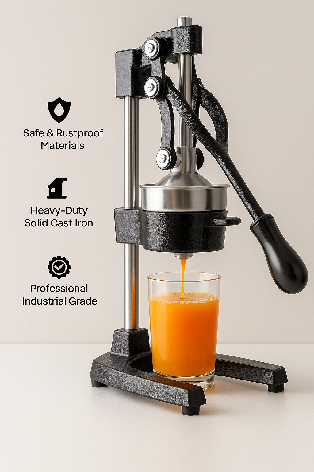 Cast-iron citrus juicer — heavy-duty & easy to use.