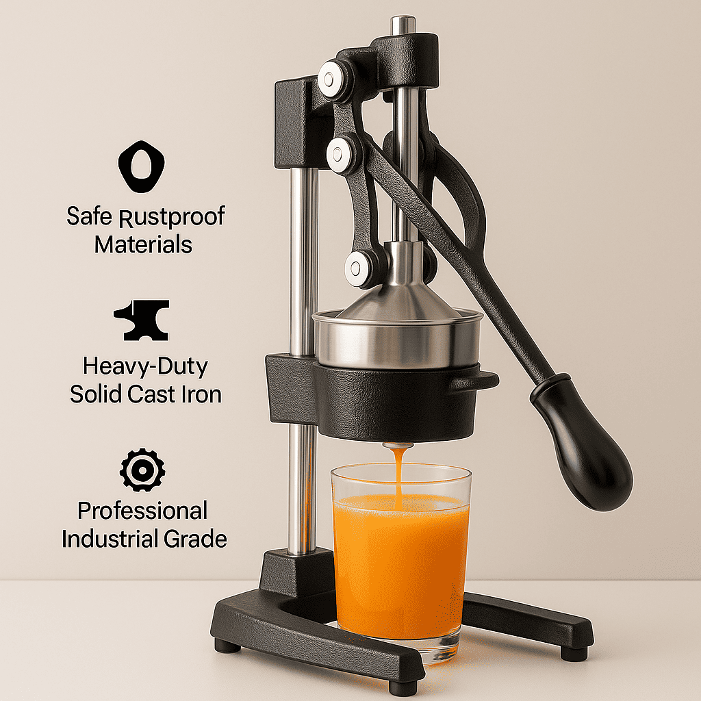 Cast-iron citrus juicer — heavy-duty & easy to use.