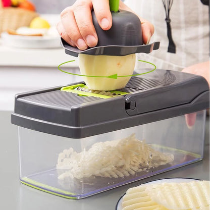 Vegetable Chopper, 14 in 1 Veggie Chopper, Multifunctional Food Cutter with Container 8 Blades