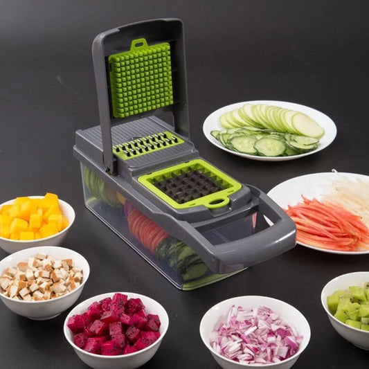 Vegetable Chopper, 14 in 1 Veggie Chopper, Multifunctional Food Cutter with Container 8 Blades